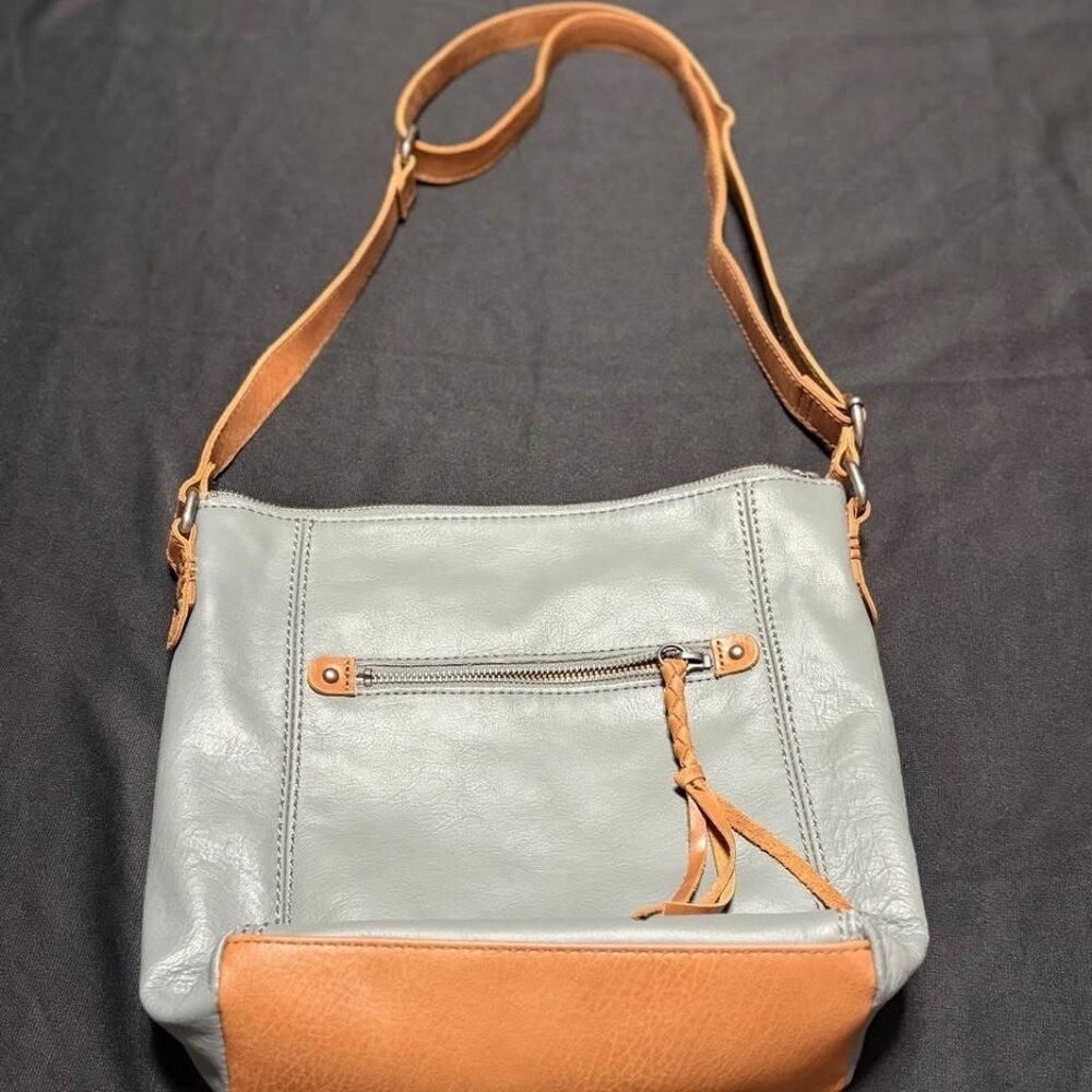 The Sak Ashland Leather Crossbody Bag Gray Cognac Brown Adjustable Strap